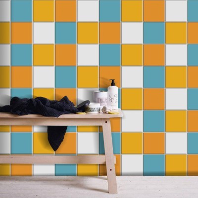 White – Light blue – Light orange – Butter cup, Ταπετσαρία, Αυτοκόλλητα πλακάκια, 100 x 100 εκ. (50715)