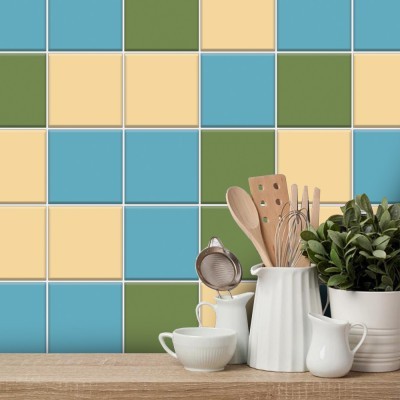 Houseart Light blue - Pesto - Ivory, Ταπετσαρία, Αυτοκόλλητα πλακάκια, 100 x 100 εκ.