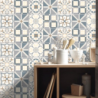 Μοντέρνο γεωμετρικό μοτίβο γκρι-καφέ-μπλε (8 τεμάχια), 