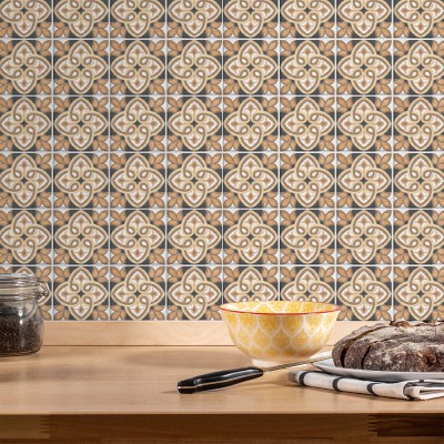 Πορτογαλικό μοτίβο ανοιχτό καφέ (8 τεμάχια), Τοίχου, Αυτοκόλλητα πλακάκια, 10 x 10 εκ.
