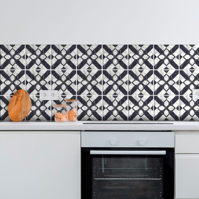 Houseart Ιταλικό Μοτίβο Ασπρόμαυρο (8 τεμάχια), Τοίχου, Αυτοκόλλητα πλακάκια, 10 x 10 εκ.