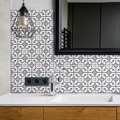 Μοντέρνο γεωμετρικό μοτίβο καφέ-ροζ (8 τεμάχια), Τοίχου, Αυτοκόλλητα πλακάκια, 10 x 10 εκ.