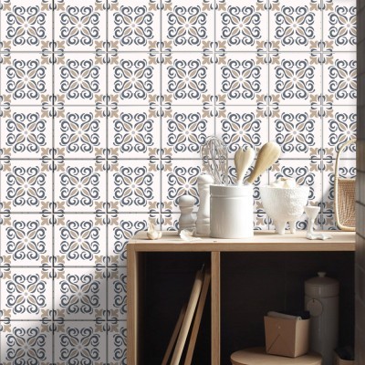 Houseart Carribean απαλό ροζ μοτίβο (8 τεμάχια), Τοίχου, Αυτοκόλλητα πλακάκια, 10 x 10 εκ.