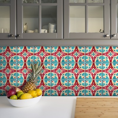 Πορτογαλικό azulejos μοτίβο κόκκινο & ανοιχτό γαλάζιο (