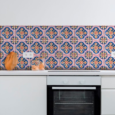 Ιταλικό Μοτίβο Πολύχρωμο (8 τεμάχια) Τοίχου Αυτοκόλλητα πλακάκια 10 x 10 εκ. (50262)