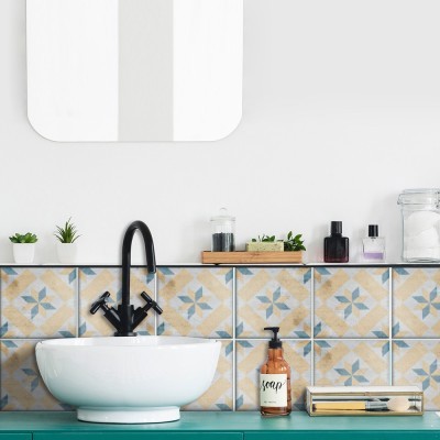 Houseart Κεραμικά πλακάκια ανοιχτό καφέ-κίτρινο (8 τεμάχια), Τοίχου, Αυτοκόλλητα πλακάκια, 10 x 10 εκ.