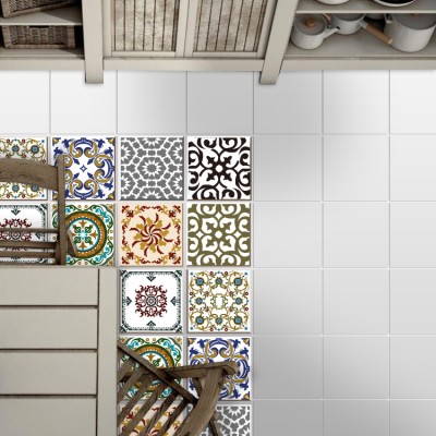 Houseart Vintage floral μοτίβο (8 τεμάχια), Δαπέδου, Αυτοκόλλητα πλακάκια, 10 x 10 εκ.