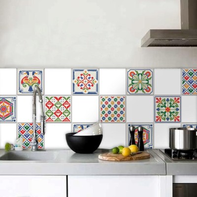 Houseart Πολύχρωμο retro μοτίβο (8 τεμάχια), Τοίχου, Αυτοκόλλητα πλακάκια, 10 x 10 εκ.