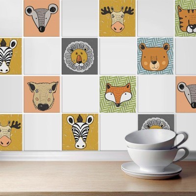 Μοτίβο με ζώα (8 τεμάχια), Τοίχου, Αυτοκόλλητα πλακάκια, 10 x 10 εκ. (38238)
