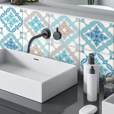 Τούρκικο μοτίβο σε μπλε αποχρώσεις (8 τεμάχια), Τοίχου, Αυτοκόλλητα πλακάκια, 10 x 10 εκ.