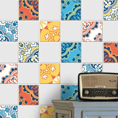 Houseart Πολύχρωμο ισπανικό μοτίβο (8 τεμάχια), Τοίχου, Αυτοκόλλητα πλακάκια, 10 x 10 εκ.