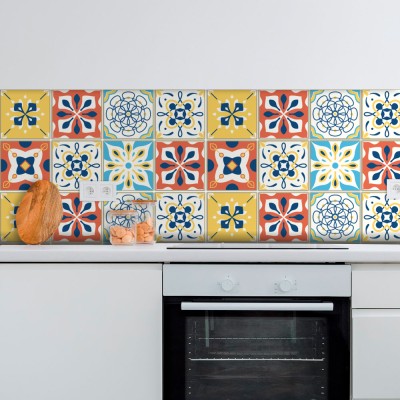 Houseart Ισπανικό ρετρό μοτίβο (8 τεμάχια), Τοίχου, Αυτοκόλλητα πλακάκια, 10 x 10 εκ.
