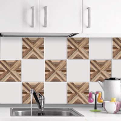 Houseart Ρεαλιστικό μοτίβο ξύλινης επιφάνειας (8 τεμάχια), Τοίχου, Αυτοκόλλητα πλακάκια, 10 x 10 εκ.