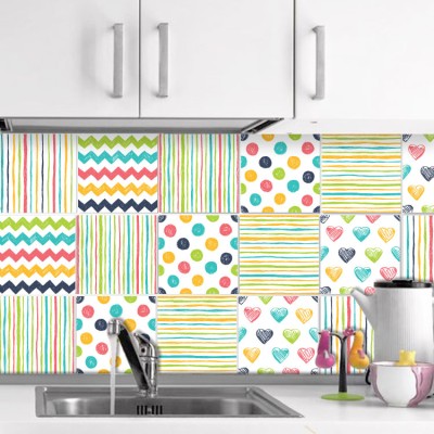 Houseart - ΣΗΜΑΝΤΙΚΟ: Σε περίπτωση διαφοράς τιμής από το κατάστημα ισχύει παντα και μόνο η τιμή του καταστήματος Πολύχρωμο μοτίβο με γραμμές και σχέδια (8 τεμάχια), Τοί