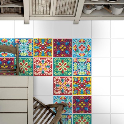 Houseart Πολύχρωμο ανατολικό μοτίβο (6 τεμάχια), Δαπέδου, Αυτοκόλλητα πλακάκια, 10 x 10 εκ.