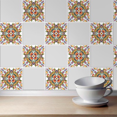 Houseart Πολύχρωμο συμμετρικό μοτίβο (8 τεμάχια), Τοίχου, Αυτοκόλλητα πλακάκια, 10 x 10 εκ.