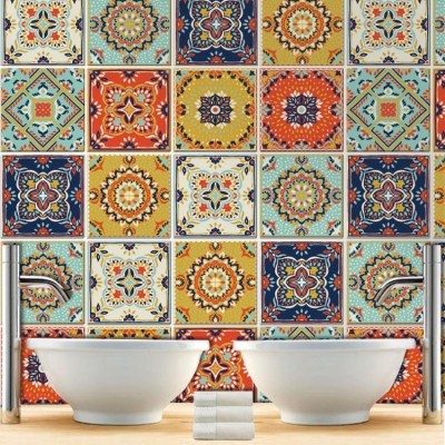 Παραδοσιακό μαροκινό μωσαϊκό μοτίβο (8 τεμάχια) Μοτίβα Αυτοκόλλητα πλακάκια 10 x 10 cm (38247)