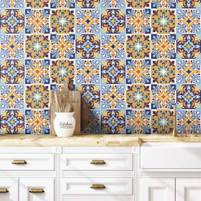 Houseart - ΣΗΜΑΝΤΙΚΟ: Σε περίπτωση διαφοράς τιμής από το κατάστημα ισχύει παντα και μόνο η τιμή του καταστήματος Μοτίβα σε μπλε - κίτρινο αποχρώσεις (8 τεμάχια), Τοίχου