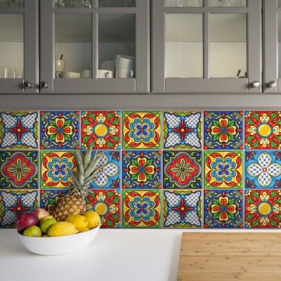 Ανατολικό πολύχρωμο μοτίβο (8 τεμάχια), Τοίχου, Αυτοκόλλητα πλακάκια, 10 x 10 εκ. (49859)