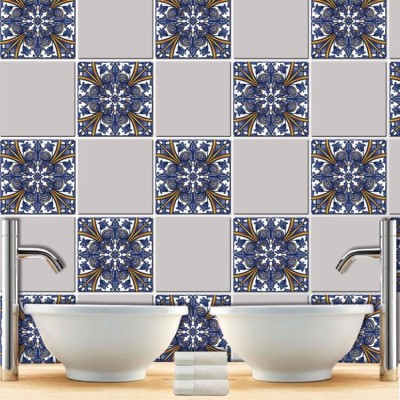 Houseart - ΣΗΜΑΝΤΙΚΟ: Σε περίπτωση διαφοράς τιμής από το κατάστημα ισχύει παντα και μόνο η τιμή του καταστήματος Ινδικό μπλε μοτίβο (8 τεμάχια), Τοίχου, Αυτοκόλλητα πλα