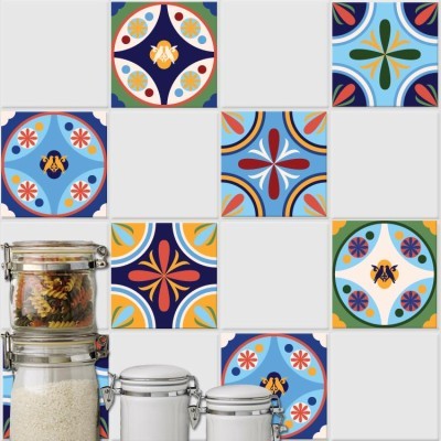 Vintage azulejos μοτίβο (8 τεμάχια), Τοίχου, Αυτοκόλλητα πλακάκια, 10 x 10 εκ. (38225)
