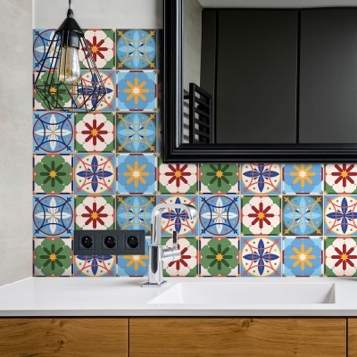 Houseart Vintage mandala μοτίβο (8 τεμάχια), Τοίχου, Αυτοκόλλητα πλακάκια, 10 x 10 εκ.