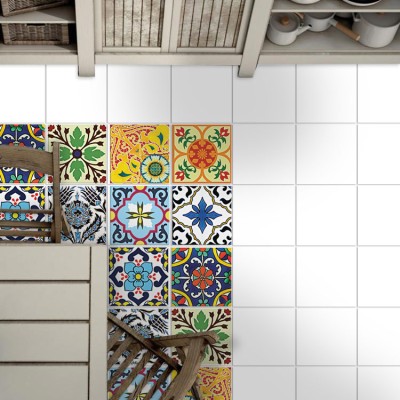 Houseart Floral πορτογαλικό μοτίβο (8 τεμάχια), Δαπέδου, Αυτοκόλλητα πλακάκια, 10 x 10 εκ.