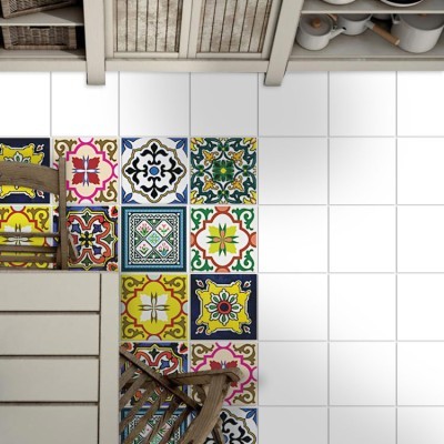Floral πολύχρωμο πορτογαλικό μοτίβο (8 τεμάχια) Μοτίβα Αυτοκόλλητα πλακάκια 10 x 10 cm (38255)