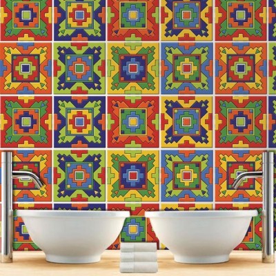 Μεξικάνικο Ταλαβέρα ρετρό μοτίβο (8 τεμάχια), Τοίχου, Αυτοκόλλητα πλακάκια, 10 x 10 εκ. (38257)