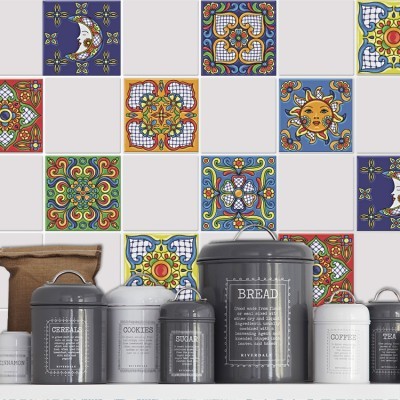 Ανατολικό πολύχρωμο μοτίβο (8 τεμάχια), Τοίχου, Αυτοκόλλητα πλακάκια, 10 x 10 εκ. (38258)