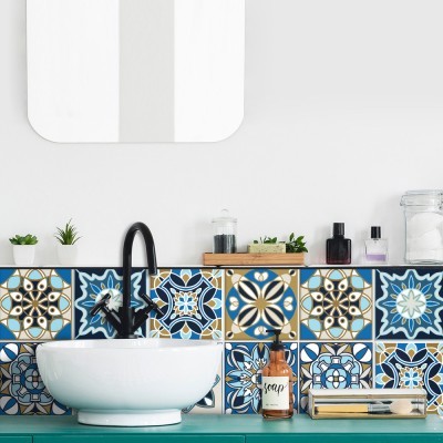 Ισπανικό ρετρό μοτίβο (8 τεμάχια), Τοίχου, Αυτοκόλλητα πλακάκια, 10 x 10 εκ.