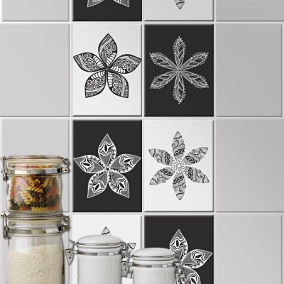 Houseart - ΣΗΜΑΝΤΙΚΟ: Σε περίπτωση διαφοράς τιμής από το κατάστημα ισχύει παντα και μόνο η τιμή του καταστήματος Μοτίβο με γκρι λουλούδια (6 τεμάχια), Τοίχου, Αυτοκόλλη