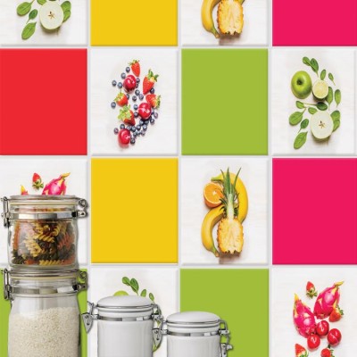 Houseart - ΣΗΜΑΝΤΙΚΟ: Σε περίπτωση διαφοράς τιμής από το κατάστημα ισχύει παντα και μόνο η τιμή του καταστήματος Μοτίβο με φρούτα (8 τεμάχια), Τοίχου, Αυτοκόλλητα πλακά