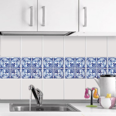 Houseart Πορτογαλικό μοτίβο μπλε γαλάζιο (8 τεμάχια), Τοίχου, Αυτοκόλλητα πλακάκια, 10 x 10 εκ.