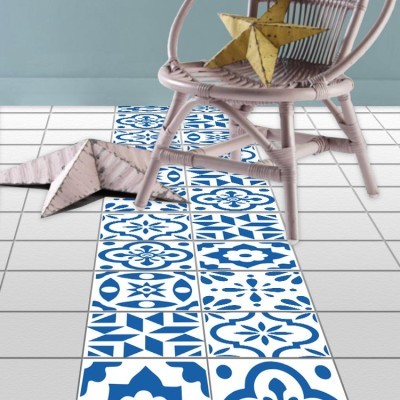 Μπλέ μοτίβα (6 τεμάχια), Δαπέδου, Αυτοκόλλητα πλακάκια,