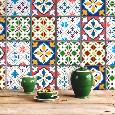 Houseart - ΣΗΜΑΝΤΙΚΟ: Σε περίπτωση διαφοράς τιμής από το κατάστημα ισχύει παντα και μόνο η τιμή του καταστήματος Μεξικάνικο πολύχρωμο μοτίβο (8 τεμάχια), Τοίχου, Αυτοκό