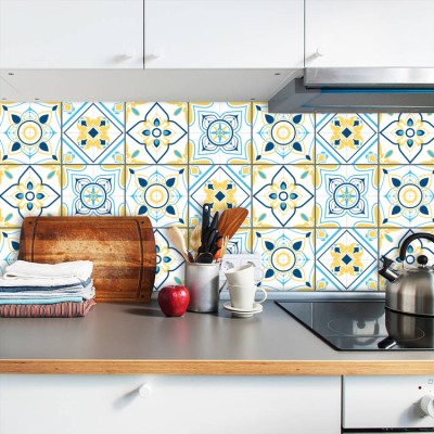 Houseart - ΣΗΜΑΝΤΙΚΟ: Σε περίπτωση διαφοράς τιμής από το κατάστημα ισχύει παντα και μόνο η τιμή του καταστήματος Μοτίβα σε μπλε-κίτρινο-γαλάζιο (8 τεμάχια), Τοίχου, Αυτ