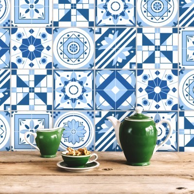 Γεωμετρικό μοτίβο γαλάζιο με μπλε (8 τεμάχια), Τοίχου, 