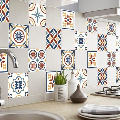 Vintage tile πολύχρωμο μοτίβο (8 τεμάχια), Τοίχου, Αυτοκόλλητα πλακάκια, 10 x 10 εκ.