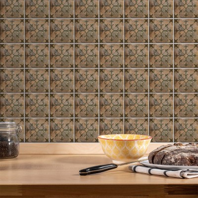 Πορτογαλικό μοτίβο ανοιχτό καφέ (8 Τεμάχια) Τοίχου Αυτοκόλλητα πλακάκια 10 x 10 εκ. (49756)