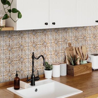 Houseart - ΣΗΜΑΝΤΙΚΟ: Σε περίπτωση διαφοράς τιμής από το κατάστημα ισχύει παντα και μόνο η τιμή του καταστήματος Πορτογαλικό μοτίβο ανοιχτό καφέ (8 Τεμάχια), Τοίχου, Αυ