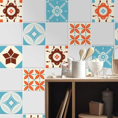 Houseart Ισπανικό μοτίβο καφέ πορτοκαλί μπλε (6 τεμαχια), Τοίχου, Αυτοκόλλητα πλακάκια, 10 x 10 εκ.