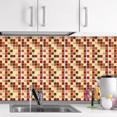 Houseart Καφέ ψηφίδα (6 τεμάχια), Τοίχου, Αυτοκόλλητα πλακάκια, 10 x 10 εκ.