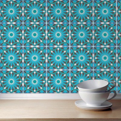 Μπλέ μωσαικό (6 τεμάχια), Τοίχου, Αυτοκόλλητα πλακάκια, 10 x 10 εκ.