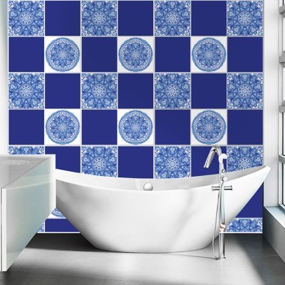 Μπλε πορτογαλικό μοτίβο (8 τεμάχια) Μοτίβα Αυτοκόλλητα πλακάκια 10×10 cm (17573)