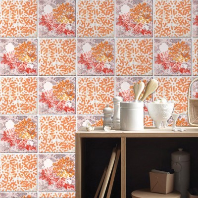 Μοτίβο πορτοκαλί κόκκινο (8 τεμάχια), Τοίχου, Αυτοκόλλητα πλακάκια, 10 x 10 εκ.