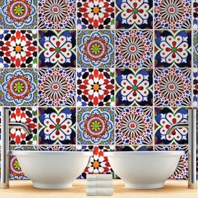 Πολύχρωμο πορτογαλικό μοτίβο (8 τεμάχια), Τοίχου, Αυτοκόλλητα πλακάκια, 10 x 10 εκ.