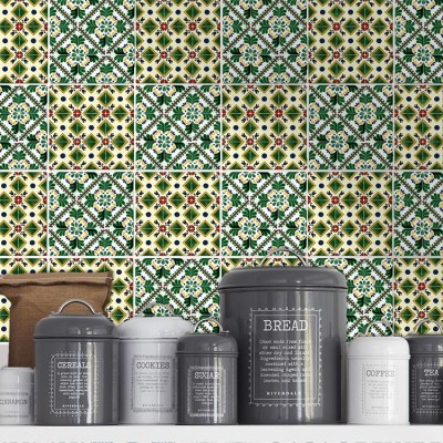 Houseart - ΣΗΜΑΝΤΙΚΟ: Σε περίπτωση διαφοράς τιμής από το κατάστημα ισχύει παντα και μόνο η τιμή του καταστήματος Πράσινο μοτίβο (6 τεμαχια), Τοίχου, Αυτοκόλλητα πλακάκι