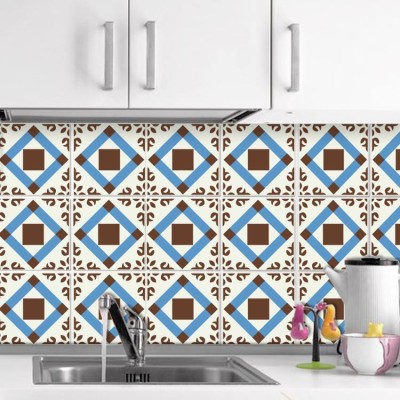 Houseart - ΣΗΜΑΝΤΙΚΟ: Σε περίπτωση διαφοράς τιμής από το κατάστημα ισχύει παντα και μόνο η τιμή του καταστήματος Γεωμετρικό μοτίβο μπλε καφέ (8 τεμάχια), Τοίχου, Αυτοκό