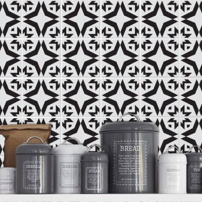 Houseart - ΣΗΜΑΝΤΙΚΟ: Σε περίπτωση διαφοράς τιμής από το κατάστημα ισχύει παντα και μόνο η τιμή του καταστήματος Ασπρόμαυρο μοτίβο (8 Τεμάχια), Τοίχου, Αυτοκόλλητα πλακ